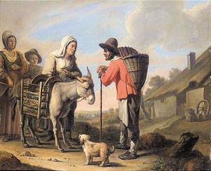 louis le nain a peasant family with a donkey and a dog before a cottage 600